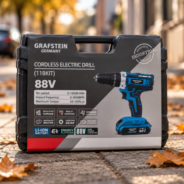 Акумулаторен Винтоверт GRAFSTEIN 88V с Богат Комплект от 118 Части и Куфар