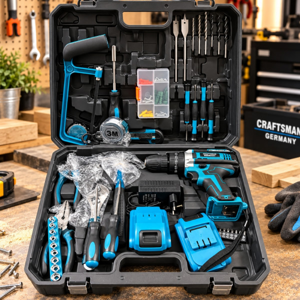 Акумулаторен Винтоверт GRAFSTEIN 88V с Богат Комплект от 118 Части и Куфар