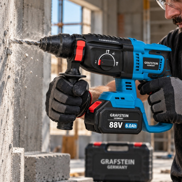 Акумулаторен Перфоратор GRAFSTEIN 88V, 2 Батерии 6.0Ah, Безчетков Мотор и Куфар 2