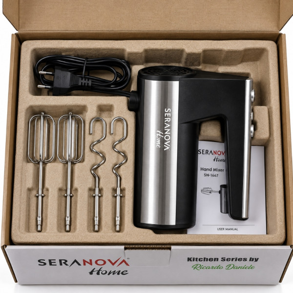 Ръчен Миксер SERANOVA Home, 500W с 4 Метални Бъркалки за Разбиване и Тесто