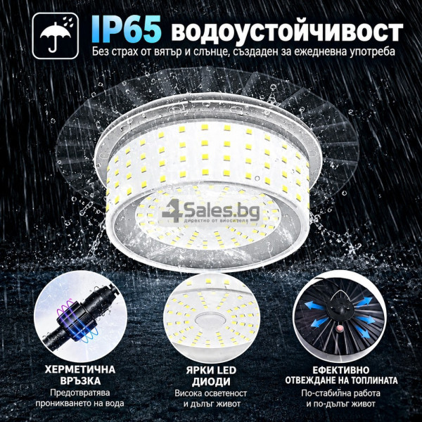 Соларна LED лампа за двор и тераса, 244 LED, 1000LM, 5 режима, дистанционно управление, IP65, до 18 часа осветление 4