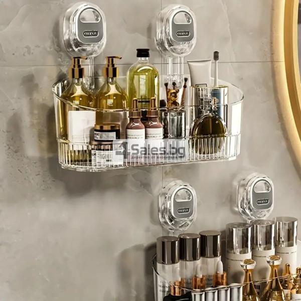 Стенна етажерка с вакуумно закрепване без пробиване – До 5 кг, лесен монтаж и повече ред в банята и кухнята