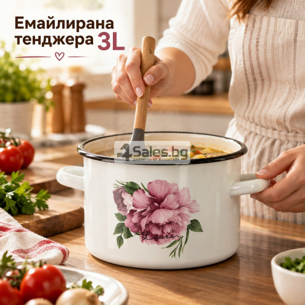 Емайлирана тенджера 3 L, 18 см с нежен флорален дизайн – Красота и удобство за всяко ястие 3