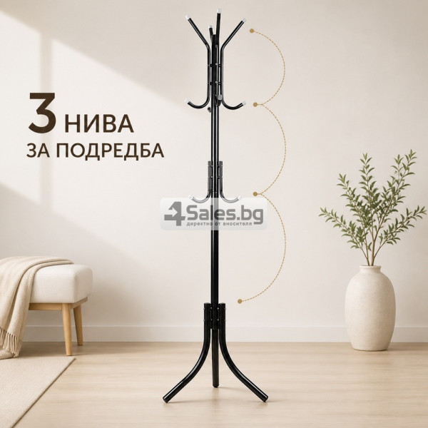 Метална стояща закачалка за дрехи с 12 куки, 170 см