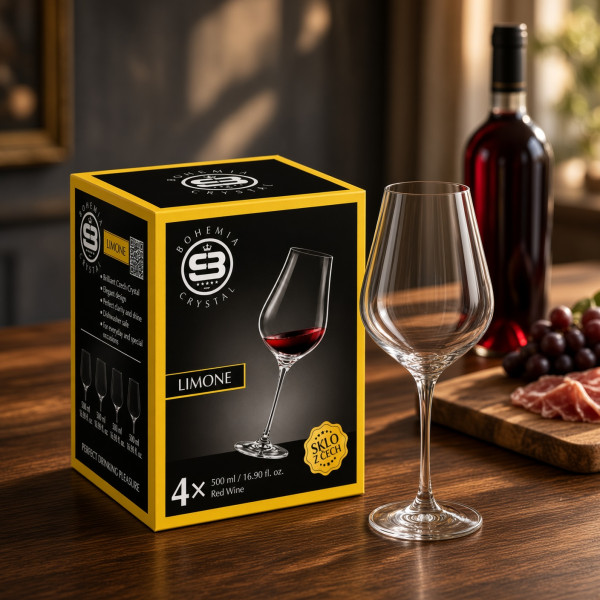 Комплект 4 чаши за червено вино LIMONE Bohemia Skyberg Crystal – 500 мл, елегантен дизайн