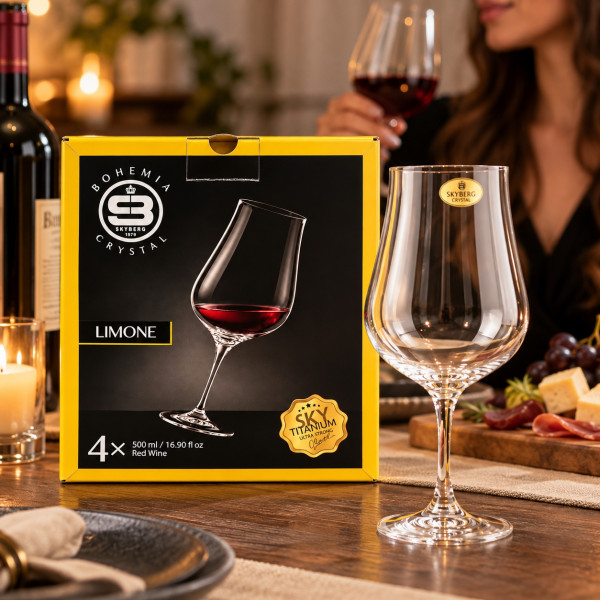 Комплект 4 чаши за червено вино LIMONE Bohemia Skyberg Crystal – 500 мл, елегантен дизайн 3
