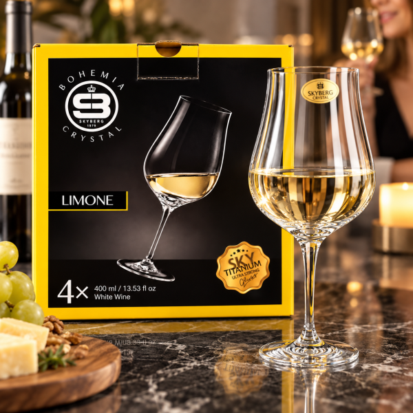 Комплект 4 чаши за бяло вино Bohemia Skyberg Crystal Limone – 400 мл, елегантен дизайн, висококачествено стъкло 5