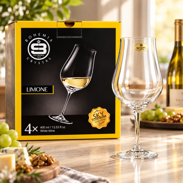 Комплект 4 чаши за бяло вино Bohemia Skyberg Crystal Limone – 400 мл, елегантен дизайн, висококачествено стъкло 6