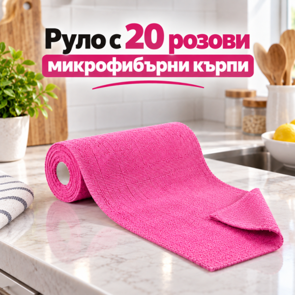 Руло с 20 микрофибърни кърпи за многократна употреба, 25 × 25 см – Супер абсорбиращи и откъсващи се