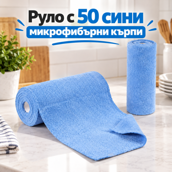 Руло с 50 микрофибърни кърпи за многократна употреба, 25 × 25 см – супер абсорбиращи и откъсващи се