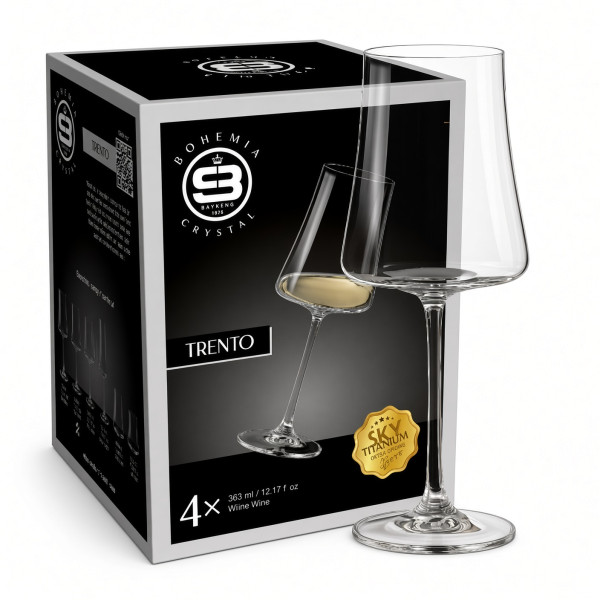 Комплект 4 кристални чаши за бяло вино Trento Skyberg Crystal – 360 мл, елегантен дизайн, високо столче