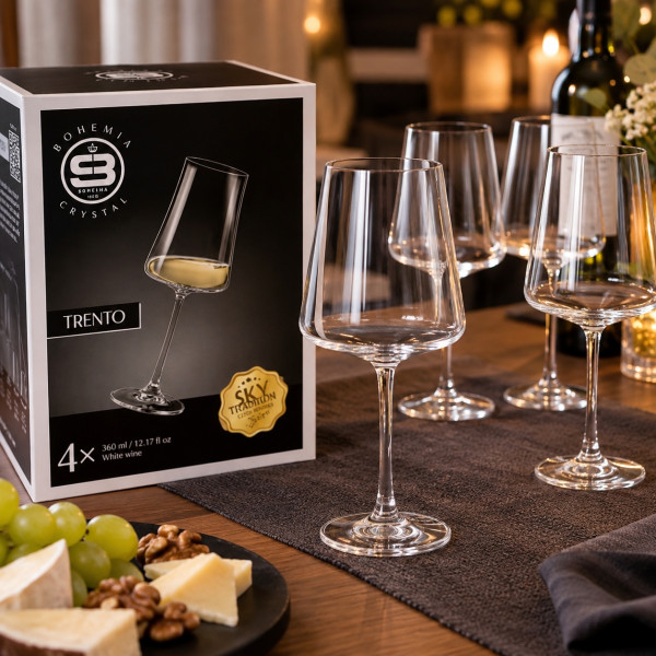 Комплект 4 кристални чаши за бяло вино Trento Skyberg Crystal – 360 мл, елегантен дизайн, високо столче