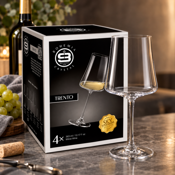 Комплект 4 кристални чаши за бяло вино Trento Skyberg Crystal – 360 мл, елегантен дизайн, високо столче