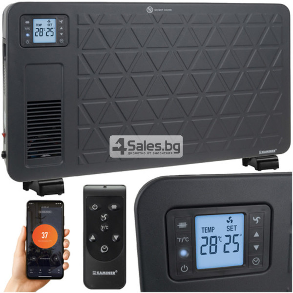 Електрически конвектор 2300 W с WiFi управление, LCD дисплей, дистанционно и 3 режима на отопление, черен 3