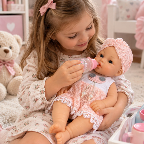 Говореща кукла бебе Baby Babble с реалистичен дизайн, розова дантелена рокличка и шапчица 3