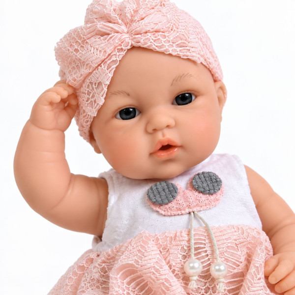 Говореща кукла бебе Baby Babble с реалистичен дизайн, розова дантелена рокличка и шапчица 6