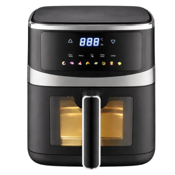 Фритюрник с горещ въздух 5L, 1500W, 8 програми, LCD дисплей, прозорец за наблюдение и вътрешно осветление