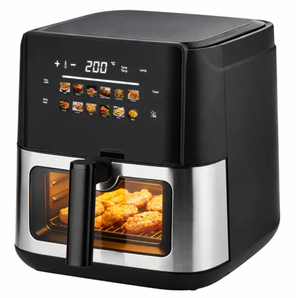 Фритюрник с горещ въздух 8L, 1700W, 12 програми, сензорно управление и прозорец за наблюдение