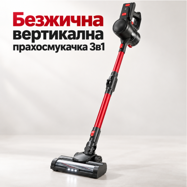 Безжична вертикална прахосмукачка 3в1 с чупещо се рамо, 120W, 9 kPa, до 40 минути работа, контейнер 0,8 л