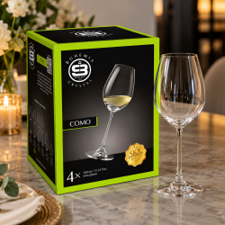 Комплект 4 кристални чаши за бяло вино Bohemia Crystal COMO, 400 мл – елегантни чаши на столче
