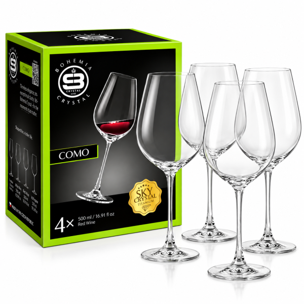 Комплект 4 кристални чаши за червено вино Bohemia Crystal COMO, 500 мл – елегантни чаши на столче 6