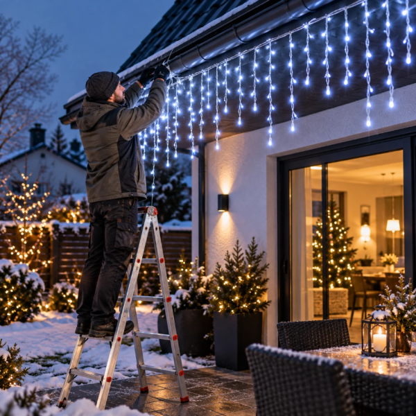 Коледни LED лампички тип „Ледени висулки“ – 26,5 м, 500 LED, студено бяла светлина 2