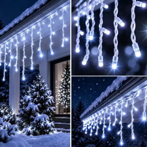 Коледни LED лампички тип „Ледени висулки“ – 26,5 м, 500 LED, студено бяла светлина