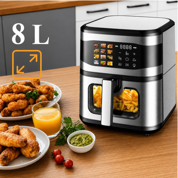 Фритюрник с горещ въздух 8L, 1700W с 12 програми, LCD тъч дисплей и прозорец за наблюдение – вкусни ястия с по-малко мазнина 7