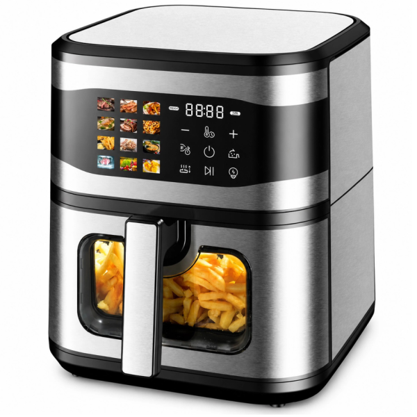 Фритюрник с горещ въздух 8L, 1700W с 12 програми, LCD тъч дисплей и прозорец за наблюдение – вкусни ястия с по-малко мазнина