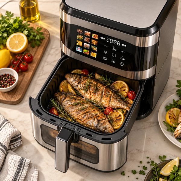 Фритюрник с горещ въздух 8L, 1700W с 12 програми, LCD тъч дисплей и прозорец за наблюдение – вкусни ястия с по-малко мазнина 2
