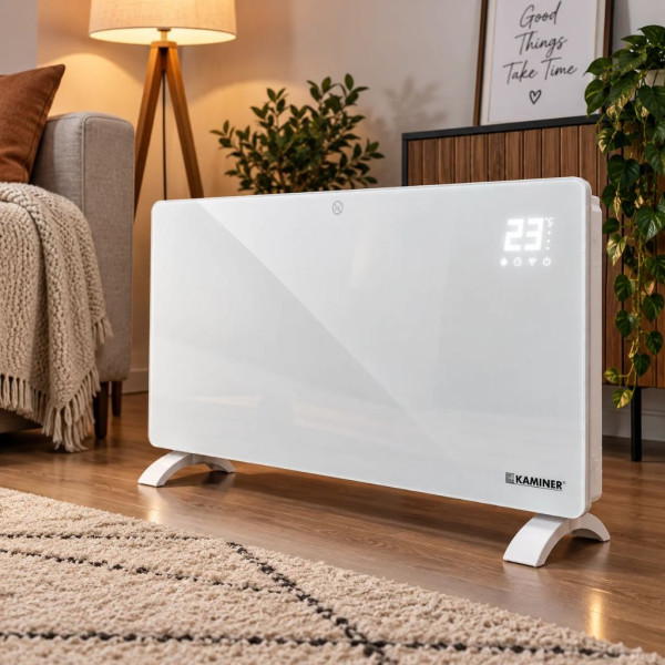 Електрически стъклен конвектор 2500W с WiFi управление, дистанционно, LED дисплей и термостат 4