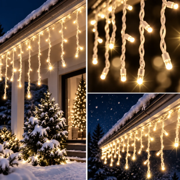 Коледни LED лампички тип „Ледени висулки“ – 26,5 м, 500 LED, топла бяла светлина