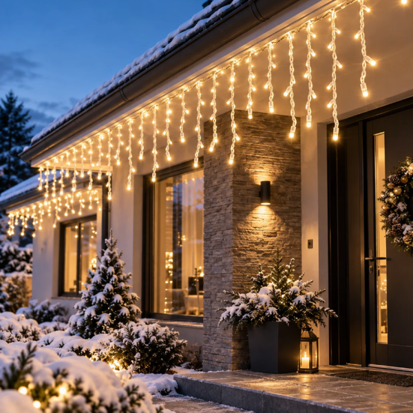 Коледни LED лампички тип „Ледени висулки“ – 26,5 м, 500 LED, топла бяла светлина