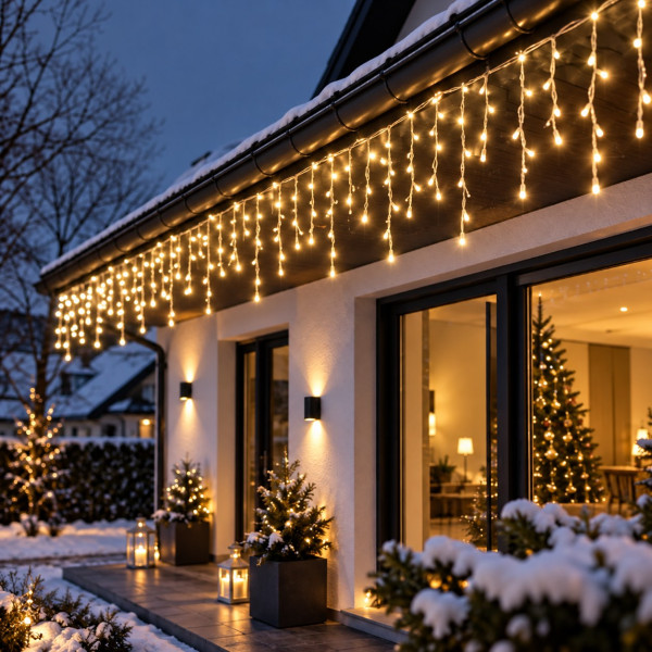 Коледни LED лампички тип „Ледени висулки“ – 26,5 м, 500 LED, топла бяла светлина 6