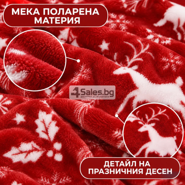 Коледно поларено одеяло 130×170 см – Меко, топло и уютно с празнични еленчета и снежинки 5