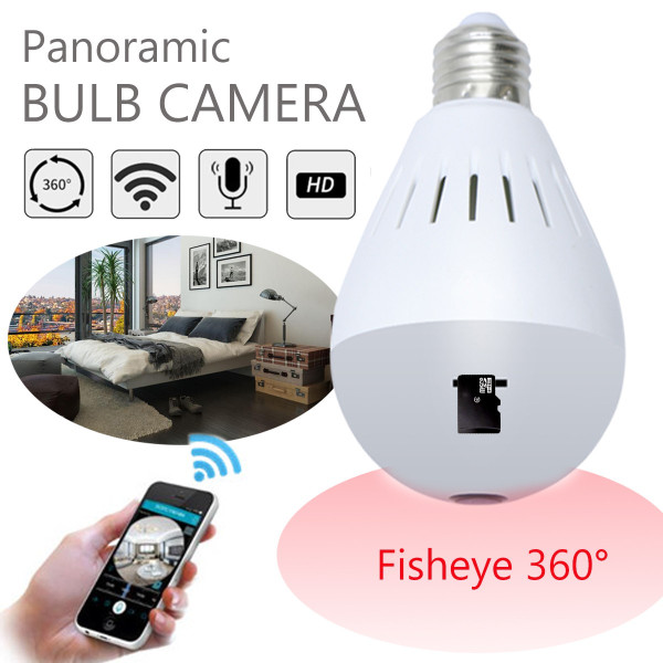 Електрическа крушка с 360 градуса панорамна HD камера, WI FI , SD слот   IP10