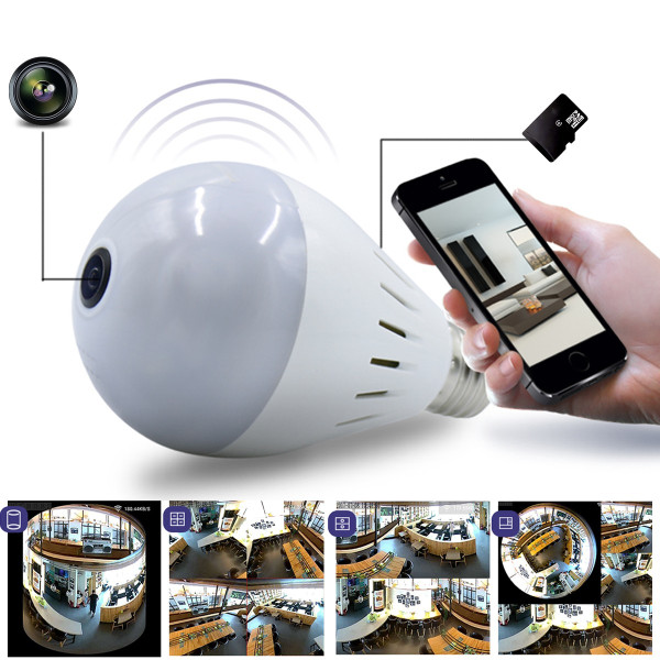 Електрическа крушка с 360 градуса панорамна HD камера, WI FI , SD слот IP10 13