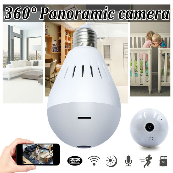 Електрическа крушка с 360 градуса панорамна HD камера, WI FI , SD слот IP10 16