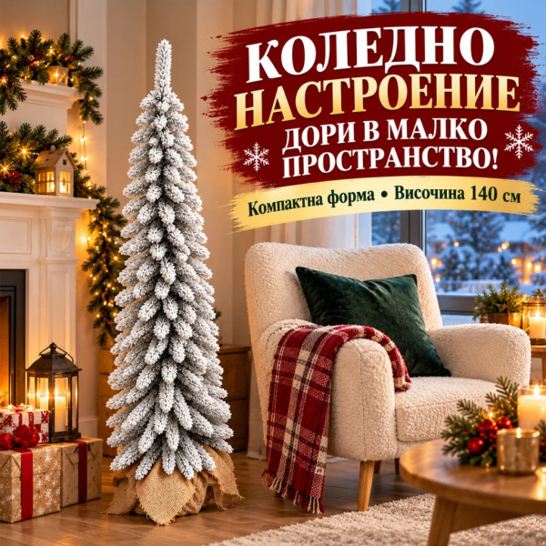 Заснежено коледно дръвче 140 см – Гъсти снежни клонки и елегантна компактна форма