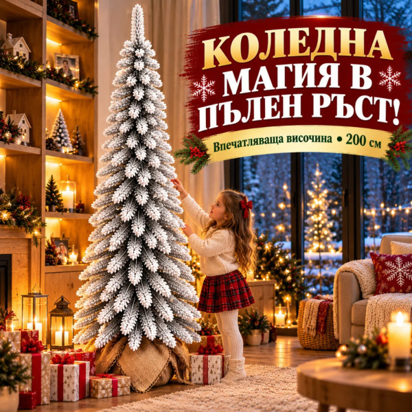 Заснежено коледно дръвче 200 см – Гъсти снежни клонки, елегантна форма и основа от зебло 5