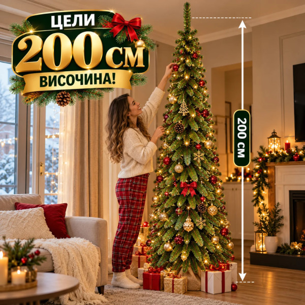 Изкуствена коледна елха PE MIX 200 см с реалистични иглички – зелена