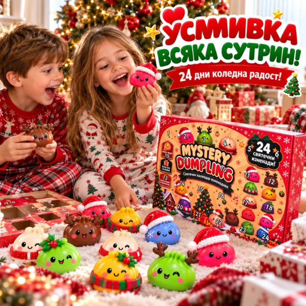 Коледен адвент календар Mystery Dumpling с 24 изненади – цветни антистрес Squishy играчки