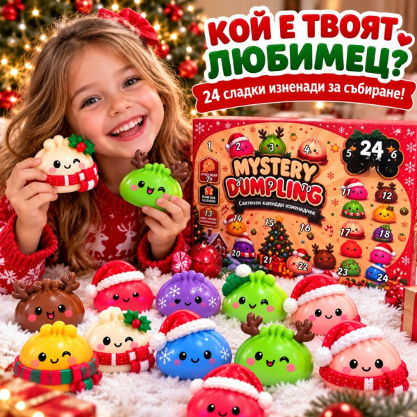 Коледен адвент календар Mystery Dumpling с 24 изненади – цветни антистрес Squishy играчки