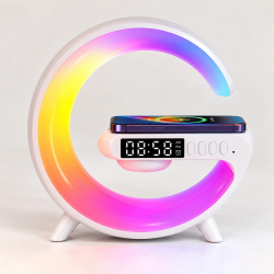 Мултифункционална LED смарт лампа 6 в 1 с Bluetooth колонка, RGB осветление, будилник и безжично зареждане 10 W