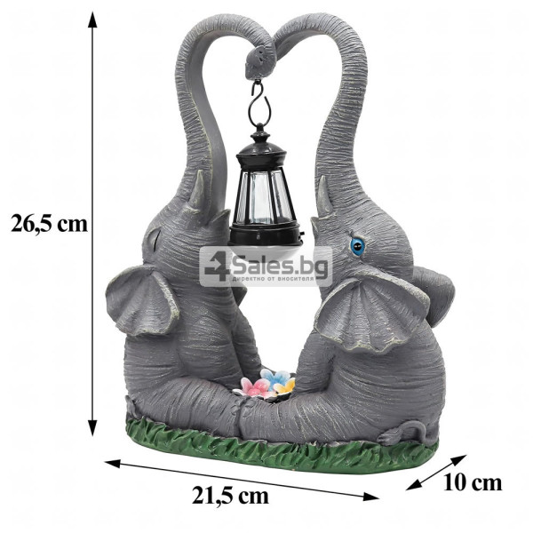 Соларна градинска декорация „Два слона с LED фенер“ – топла светлина, автоматично включване и защита IP44 9