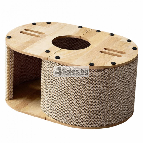 Картонена къща за котки 3 в 1 – уютно легло, скривалище и драскалка, 57 × 39,5 × 25 см