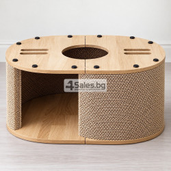 Картонена къща за котки 3 в 1 – уютно легло, скривалище и драскалка, 57 × 39,5 × 25 см
