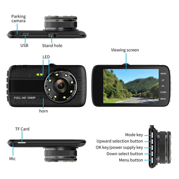 FULL HD Видеорегистратор за автомобил с подобрено нощно заснемане и 2 лещи AC73
