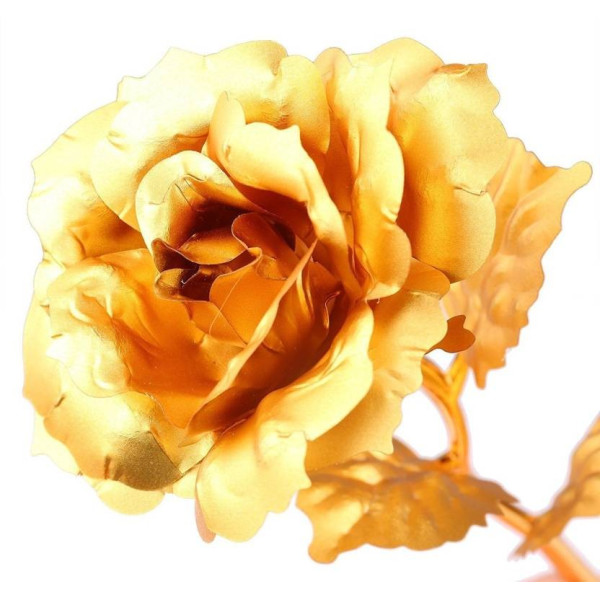 Изкуствена роза с 24-каратово златно покритие и стойка Сърце