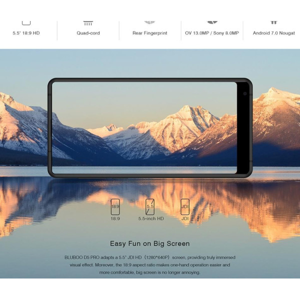 BLUBOO D5 Pro, Gorilla Glass смартфон 5.5", 4-ядрен, 3GB RAM, 13Mpx камера